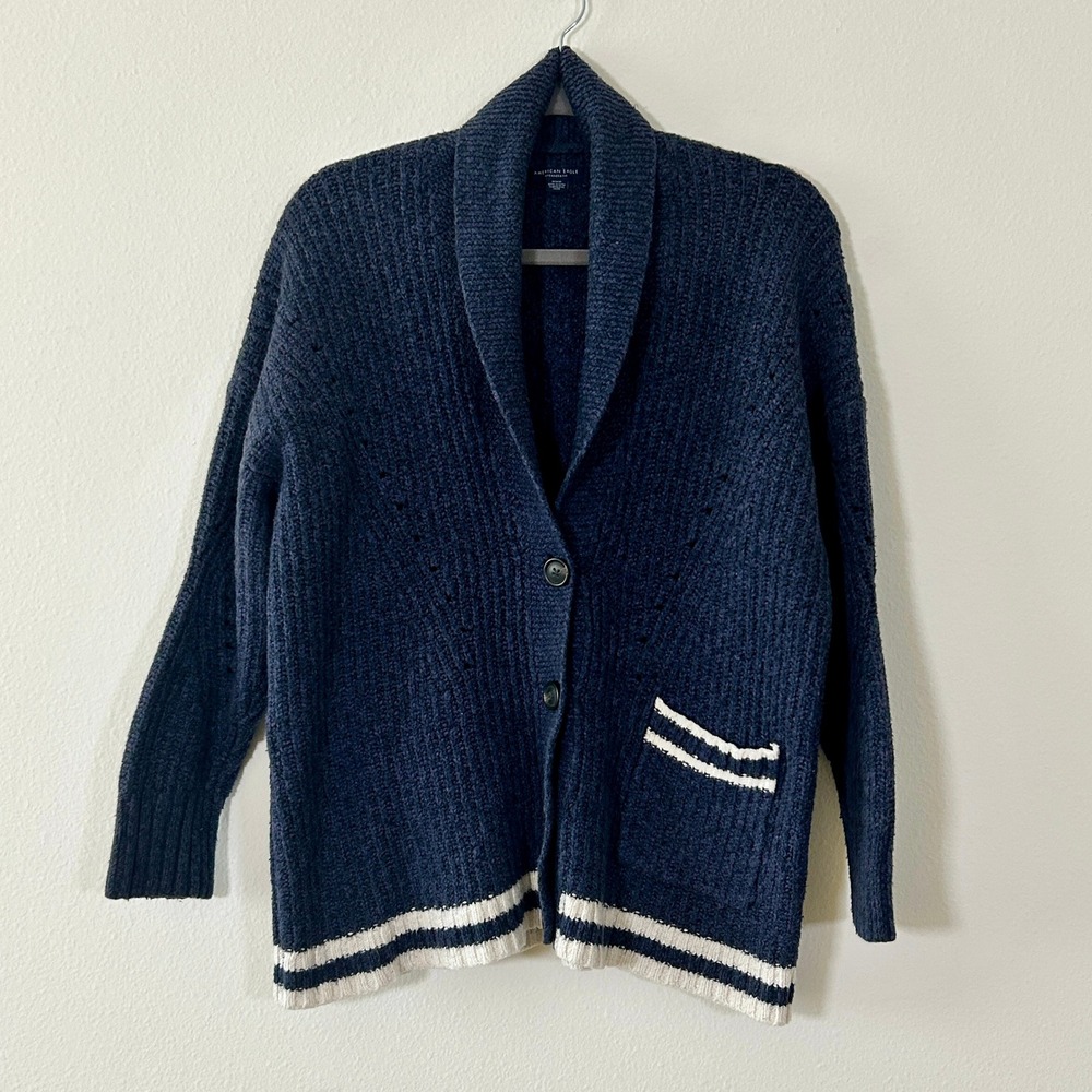 American Eagle I Oversized Shawl Collar Cardigan‎ I Size M I Navy White